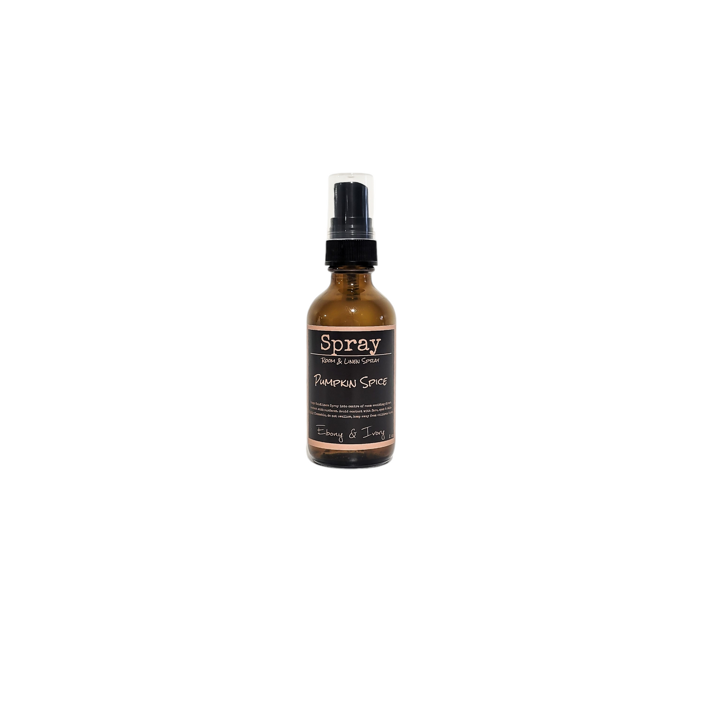 Brown spray bottle with a label on a white background