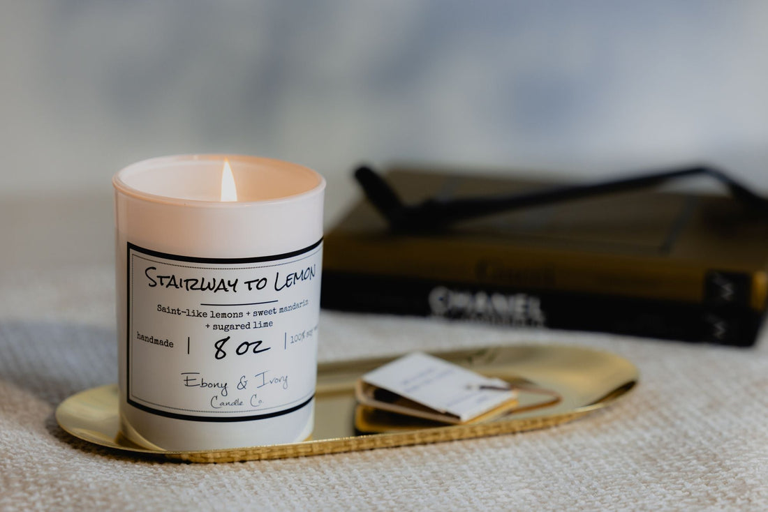 A clean burning soy candle in a cozy home setting, designed to create a soft, calming atmosphere without harsh or overpowering scent.