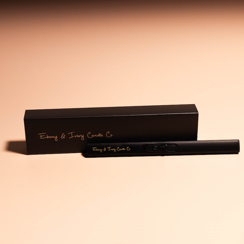 A black electric usb rechargable lighter from Ebony & Ivory Candle Co in Lethbridge, Alberta, Canada 
