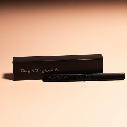 A black electric usb rechargable lighter from Ebony & Ivory Candle Co in Lethbridge, Alberta, Canada 