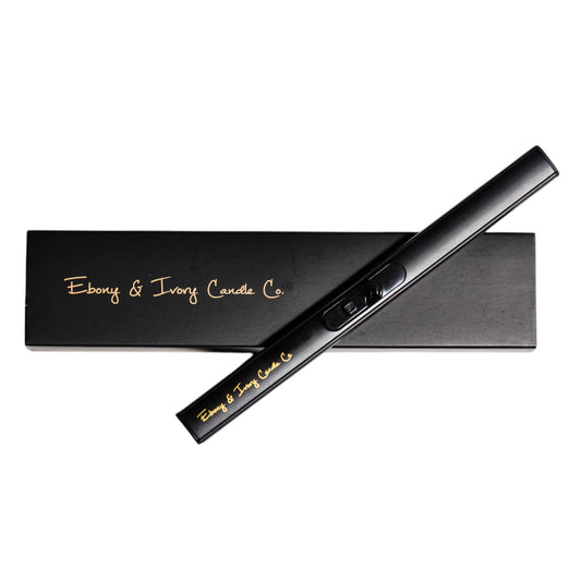 A black electric usb rechargable lighter from Ebony & Ivory Candle Co in Lethbridge, Alberta, Canada 