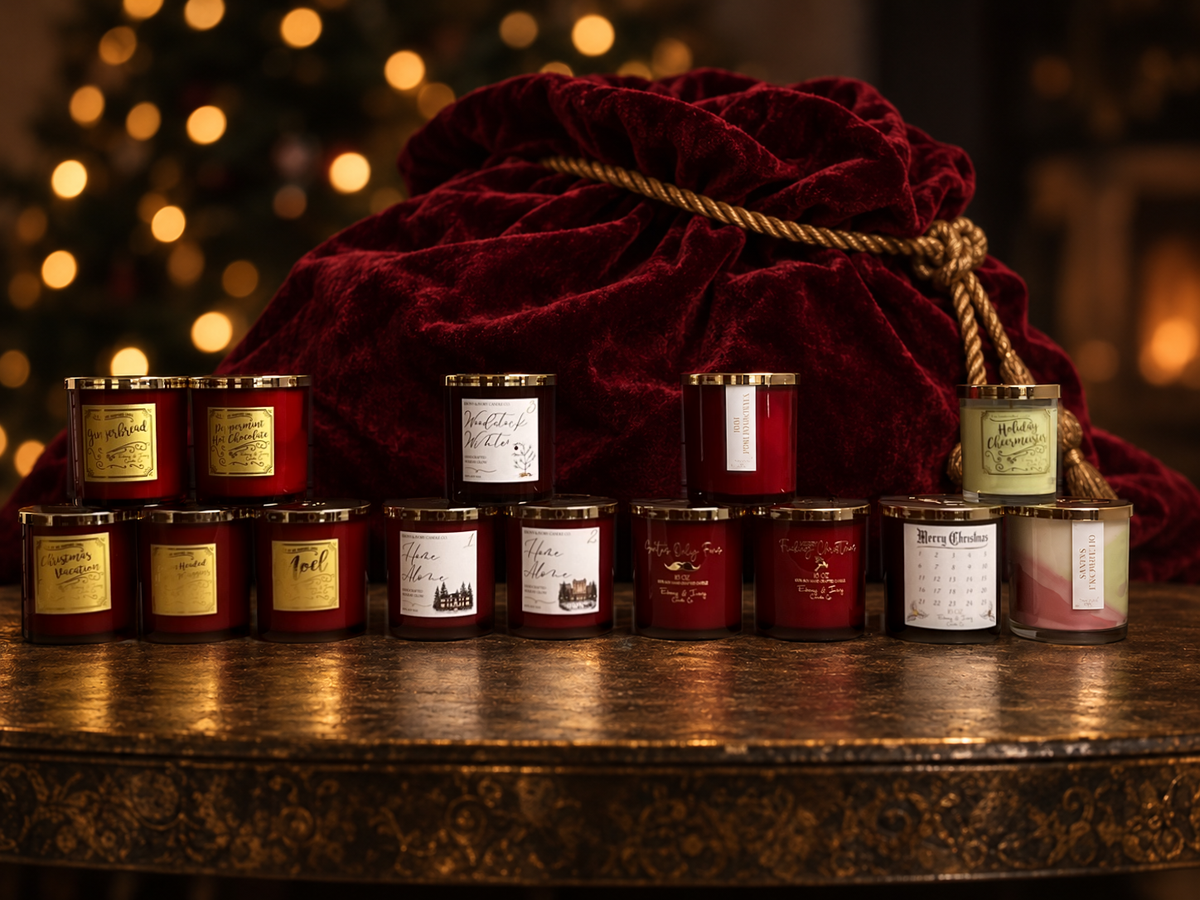 santas christmas sack filled with candles gift