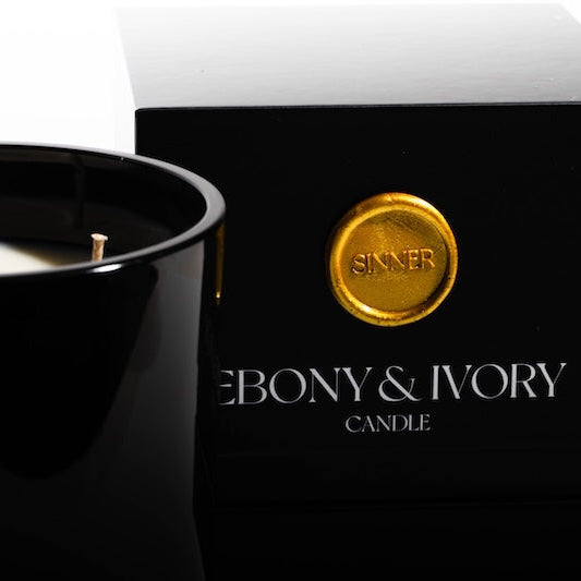 black candle jar with gift box and gold seal stamp. Luxury packaging. Gift for her. Candles Canada, Alberta. 