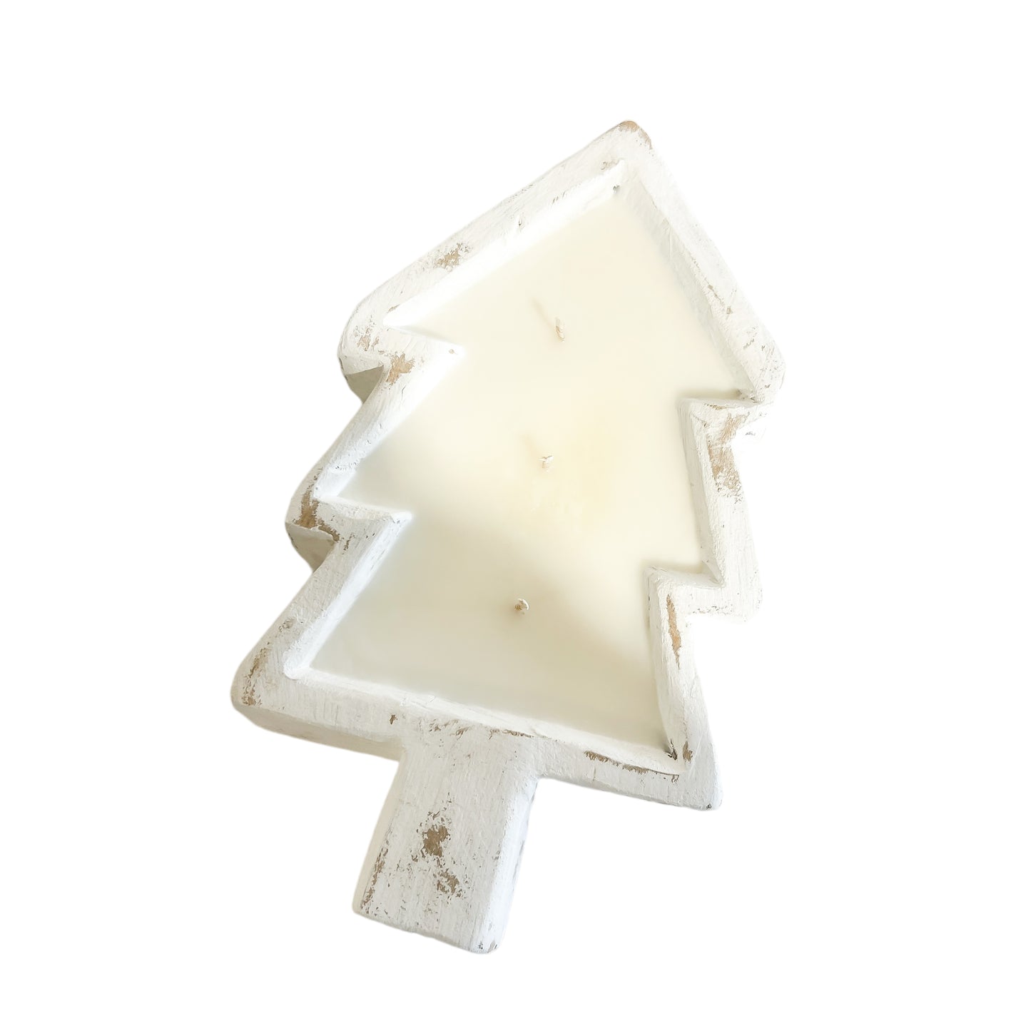 A white pine tree 3 wick dough bowl soy candle on a white background, made by Ebony & Ivory Candle Co in Lethbridge, Alberta, Canada