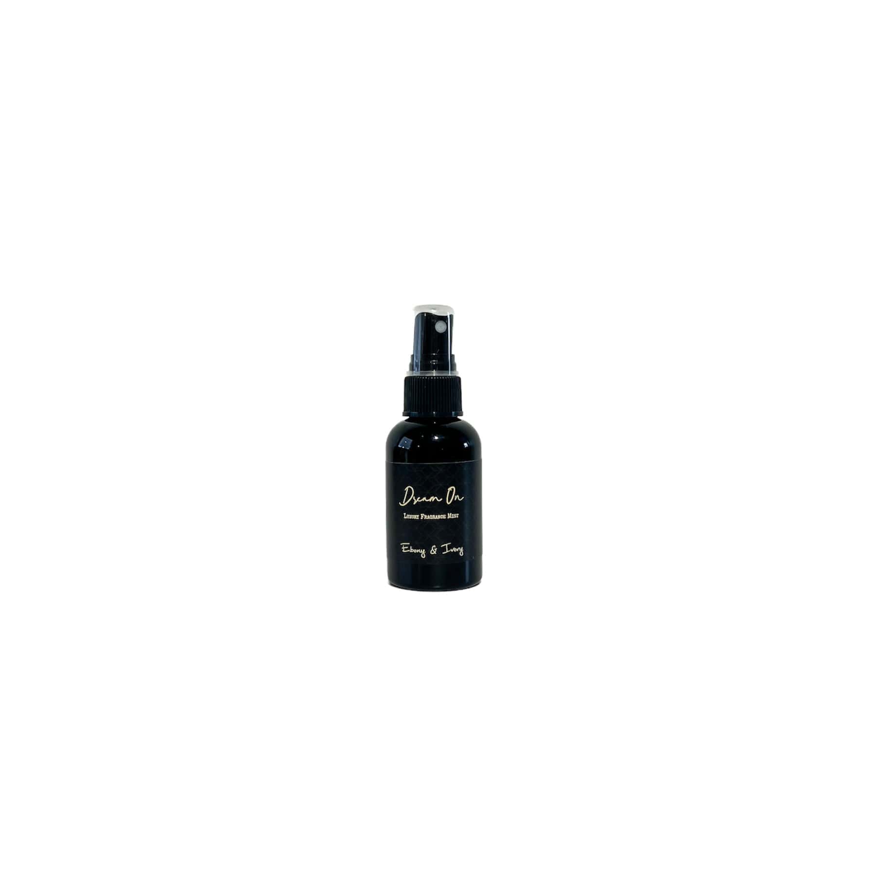 black two fluid ounces, Lavender, vanilla, and jasmine  scented fragrance body and room spray with a black label that reads Dream On