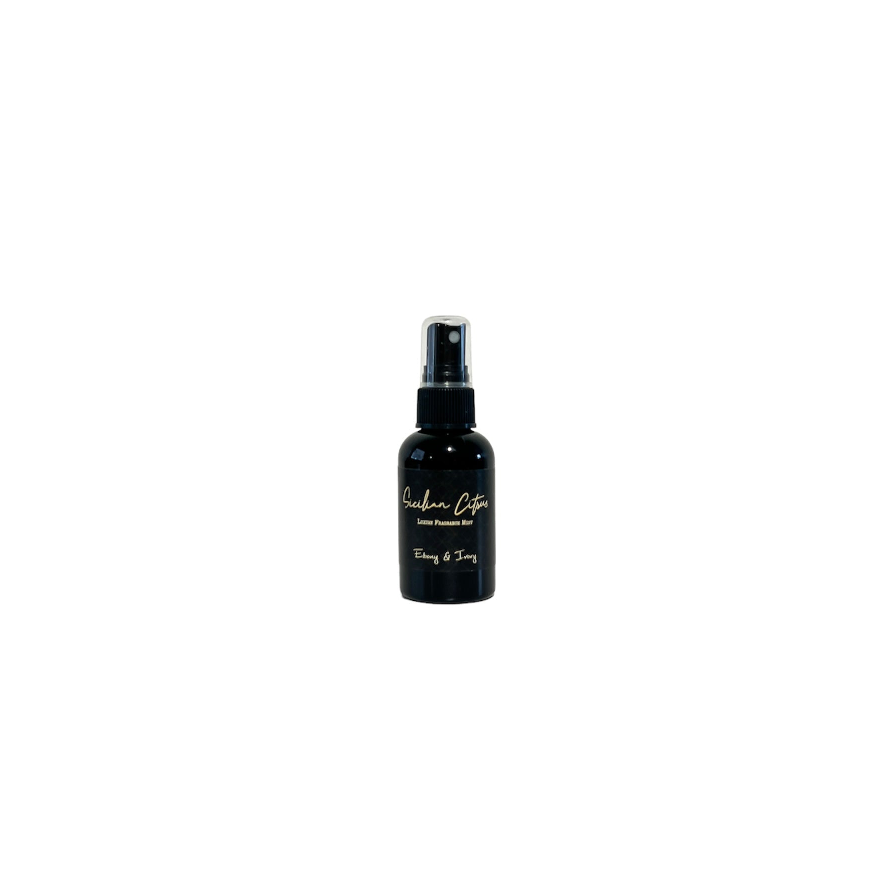 Black, two fluid ounce, bergamot, grapefruit, and fresh greens scented fragrance spray with a black label that reads Sicilian Citrus