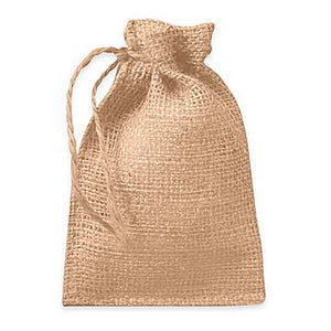 Burlap bag filled with ten, oud, bergamot, and citrus scented soy wax tealights 